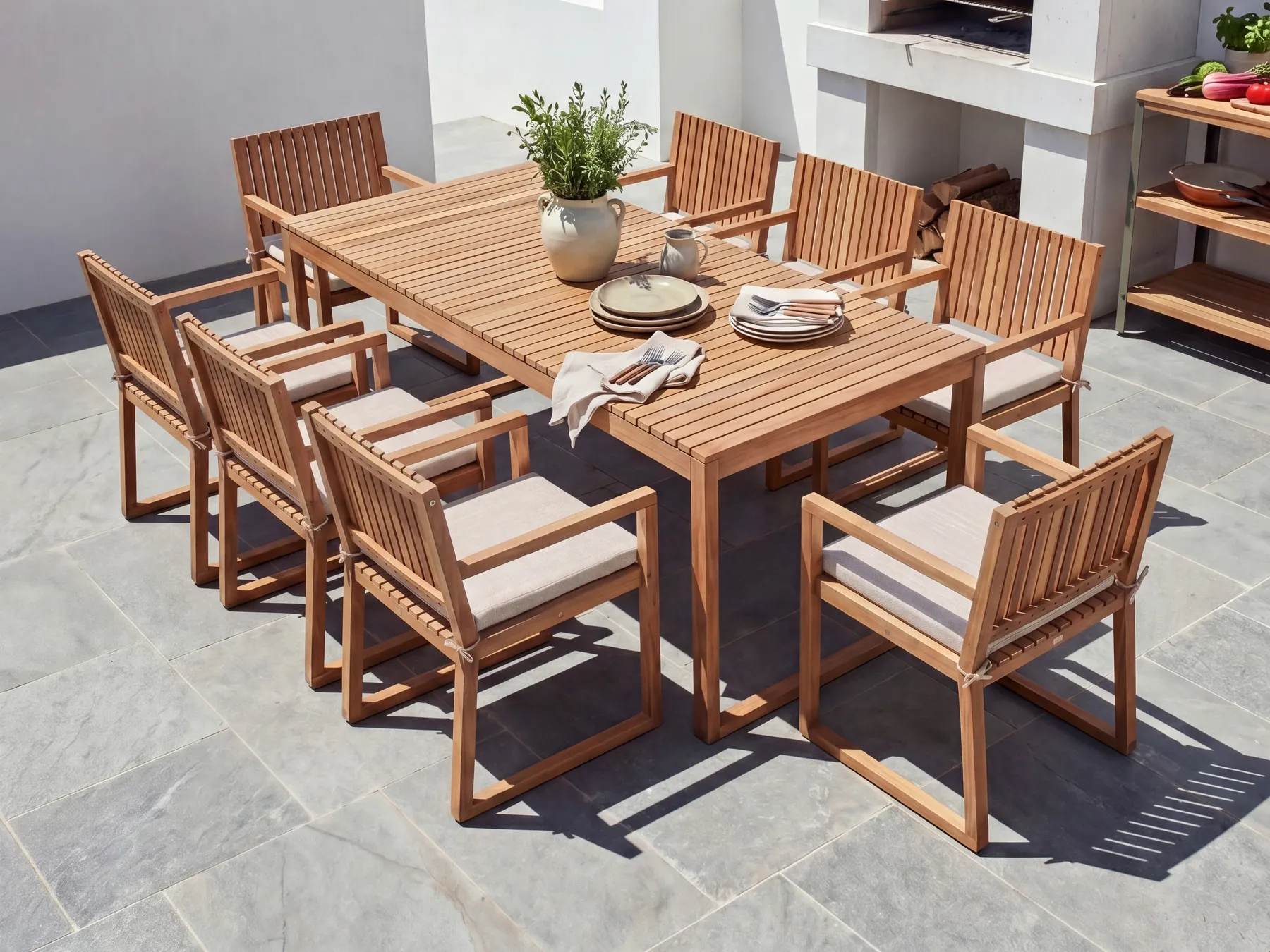 Garden Dining Set 8 Seater SASSARI PREMIUM with Cushions Certified Acacia Wood Light Beige_991436