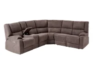 Electric Recliner Corner Sofa 5 Seater ROKKE with USB Port Fabric Brown Left Hand_851488