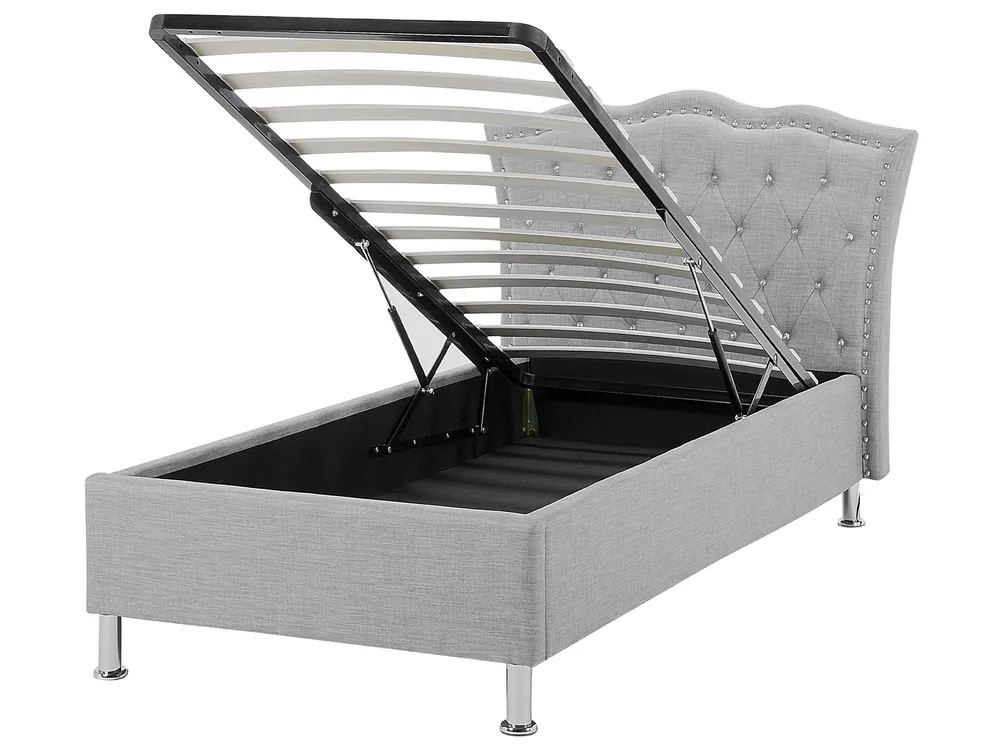 Ottoman Bed METZ Fabric Light Grey 90 x 200 cm (EU Single)_799471