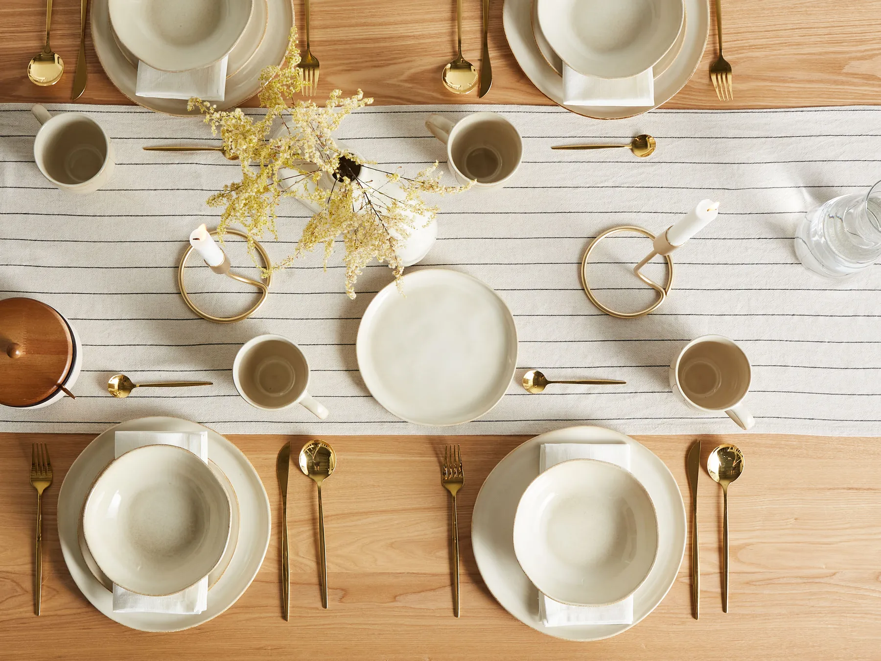 Set of 12 Dinnerware HOPS Stoneware Light Beige_956522