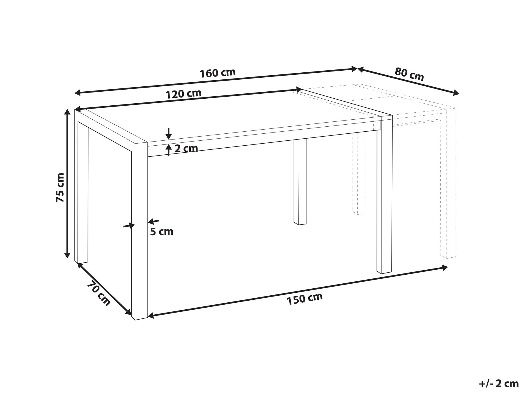 Förlängningsbart matbord GRANADA Svart 120/160 cm 80 cm_820890