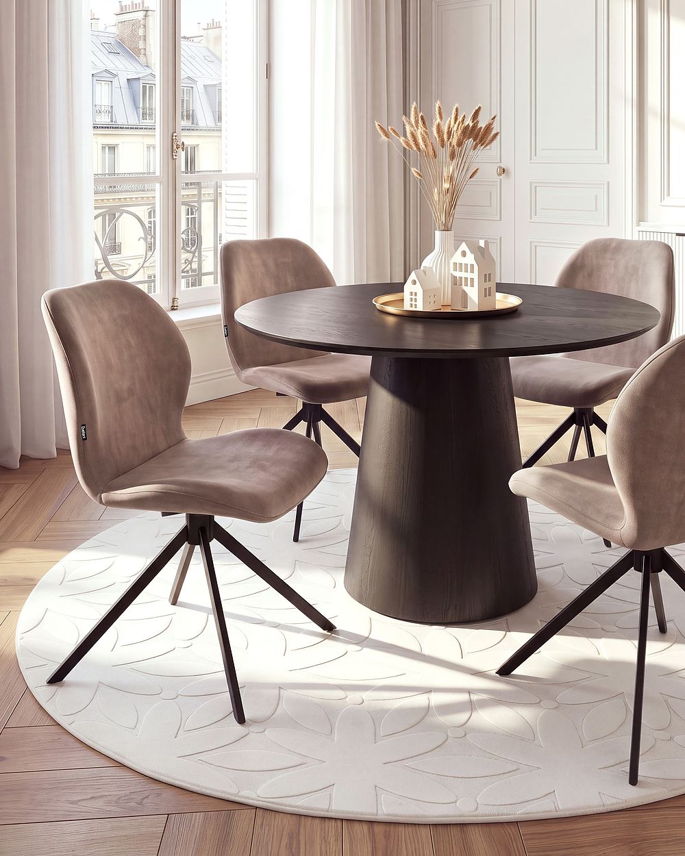Set med 4 matstolar Vridbar MORRISON Sammet Beige