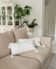 Set med 2 prydnadskuddar DOURIS 30 x 60 cm Ljusbeige Rutigt tryck_962182