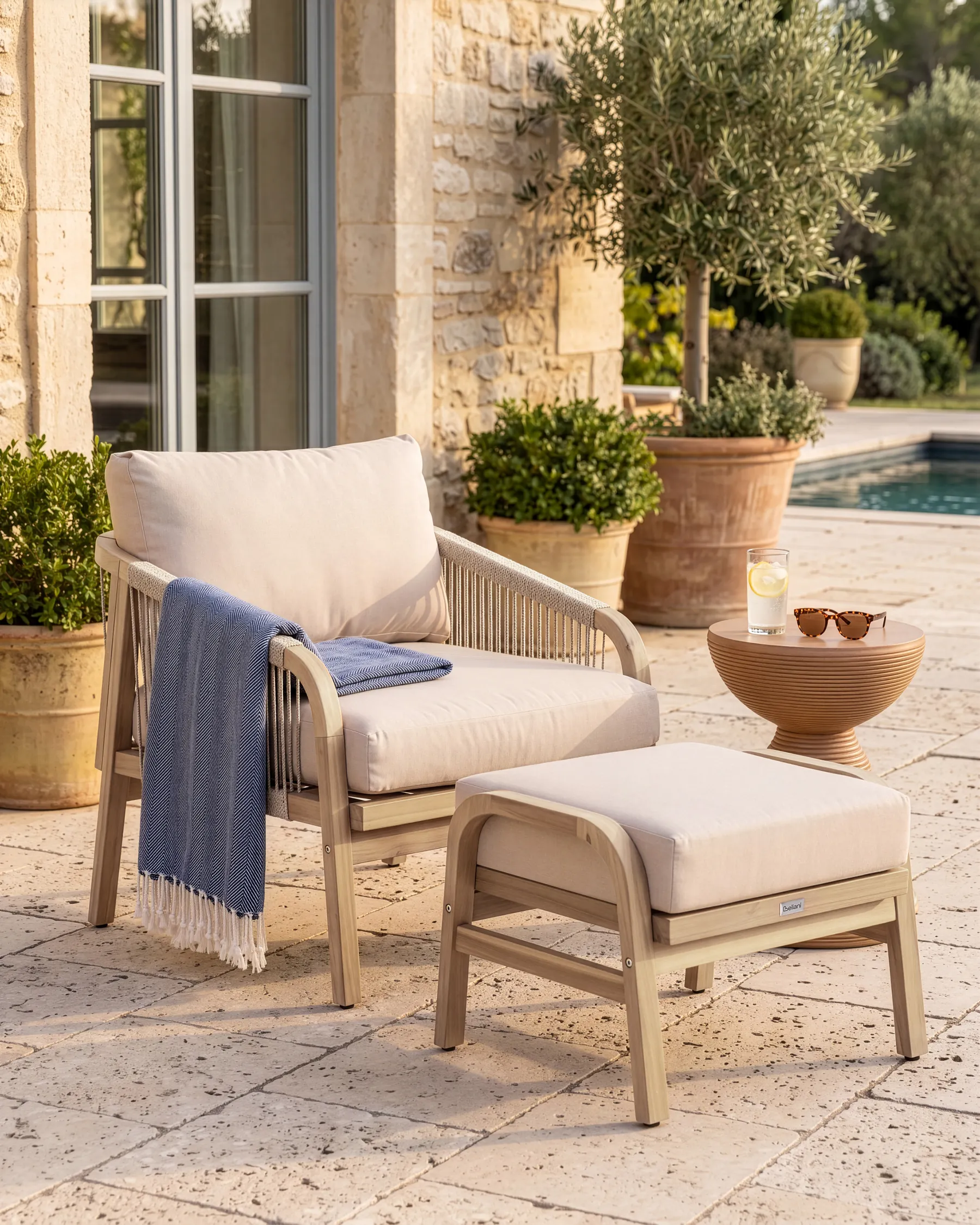 Garden Armchair with Ottoman SUMBA Acacia Wood Light Brown_1086822