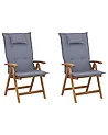 Set of 2 Garden Chairs with Cushions JAVA Acacia Wood Blue