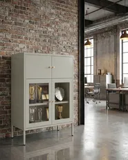 Glass Display Cabinet ESHOLT 80 cm Metal Light Beige_1043162
