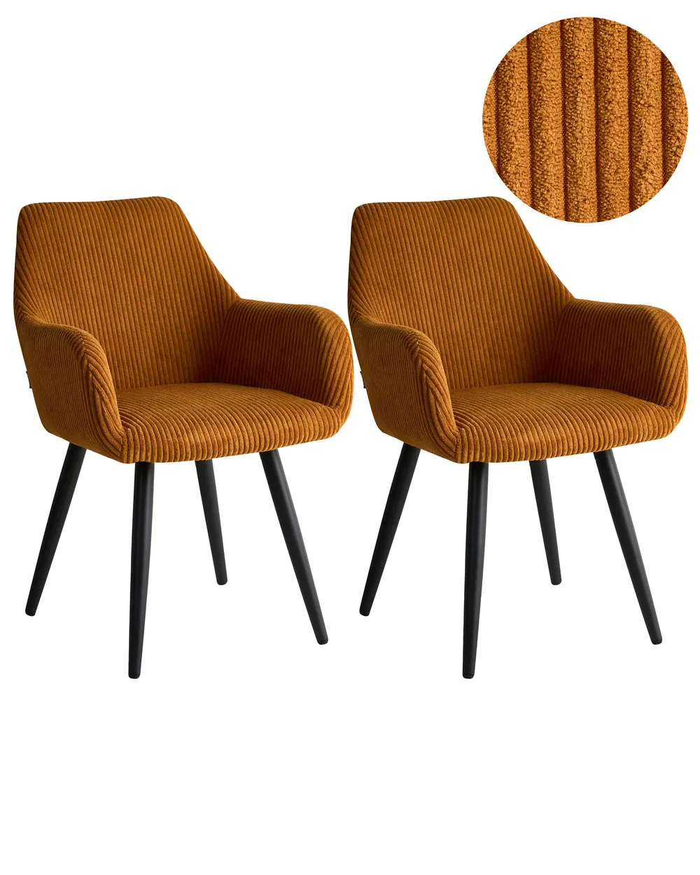 Set of 2 Dining Chairs MORI Corduroy Orange