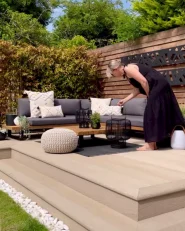 Garden Corner Sofa with Table 5 Seater MYKONOS Certified Acacia Wood Dark Grey Right Hand_874326
