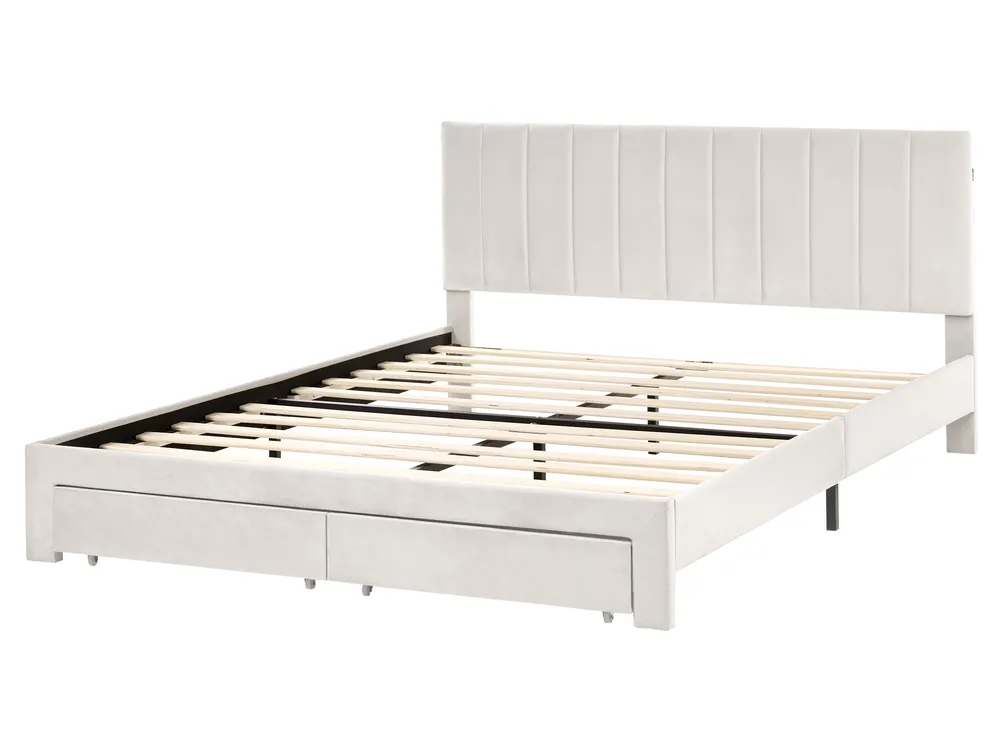 Bed with Storage Drawers LONZAC Velvet Off-White 160 x 200 cm (EU King Size)_1014782