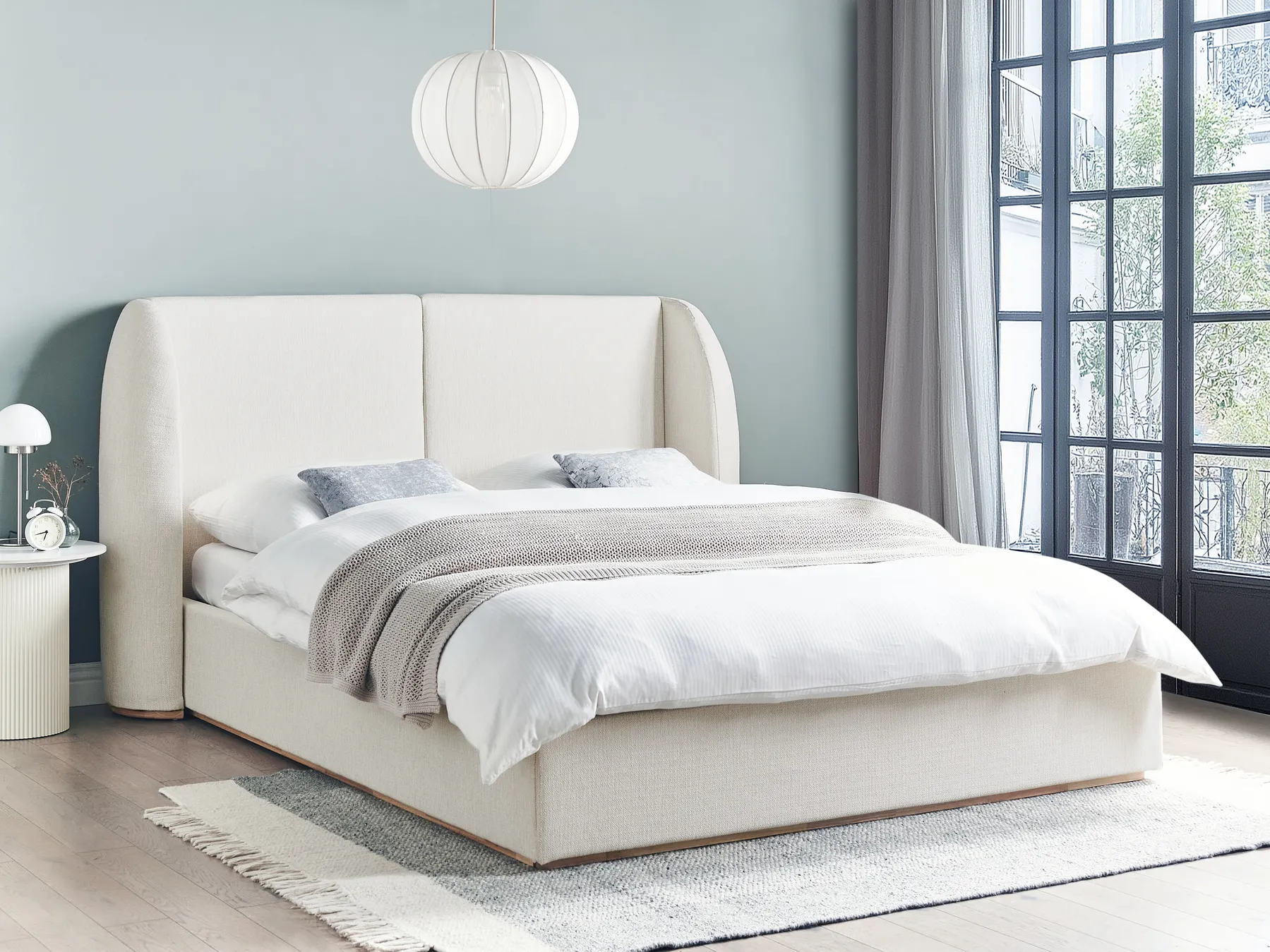 Ottoman Bed MONESTIER Fabric Off-White 160 x 200 cm (EU King Size)_972322
