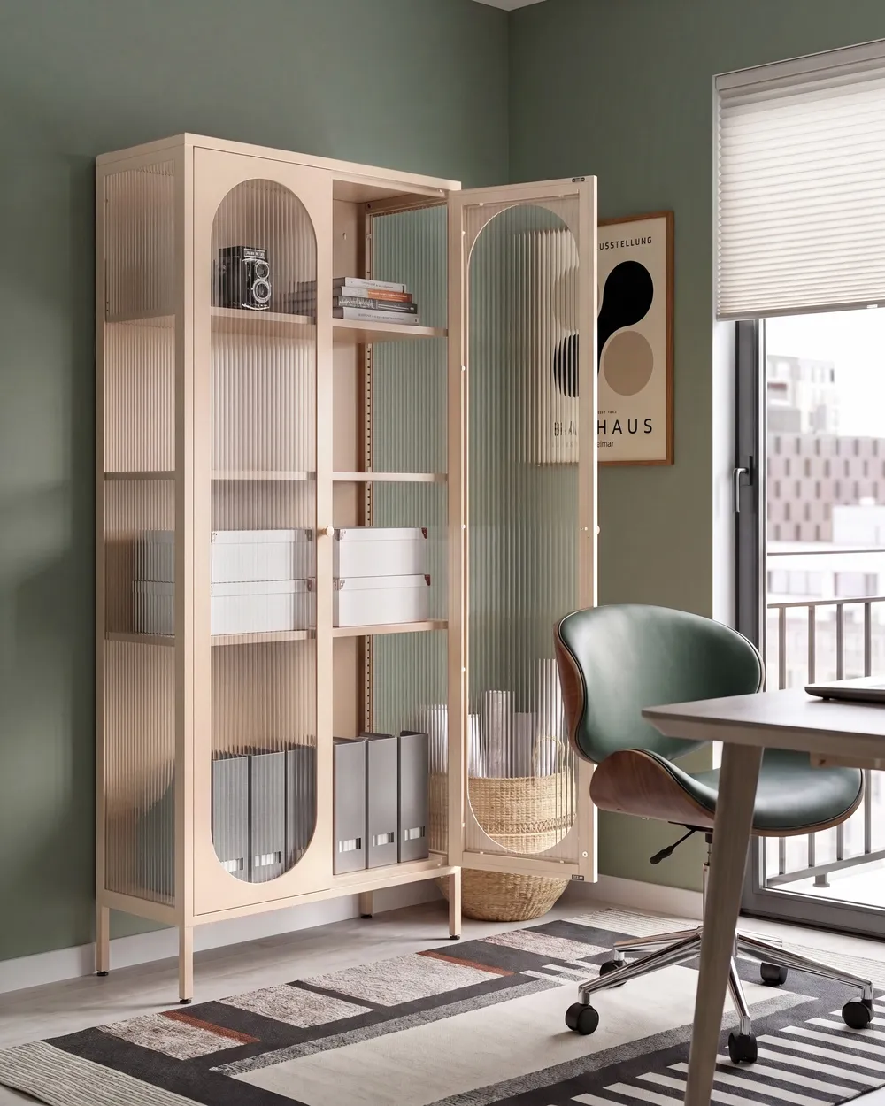 Glass Display Cabinet FOXTON 80 cm Metal Beige_1108604