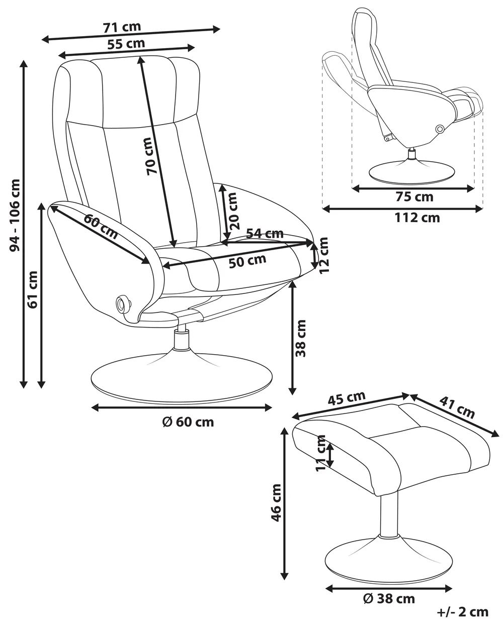 Recliner Chair APATE Fabric Black_1007073