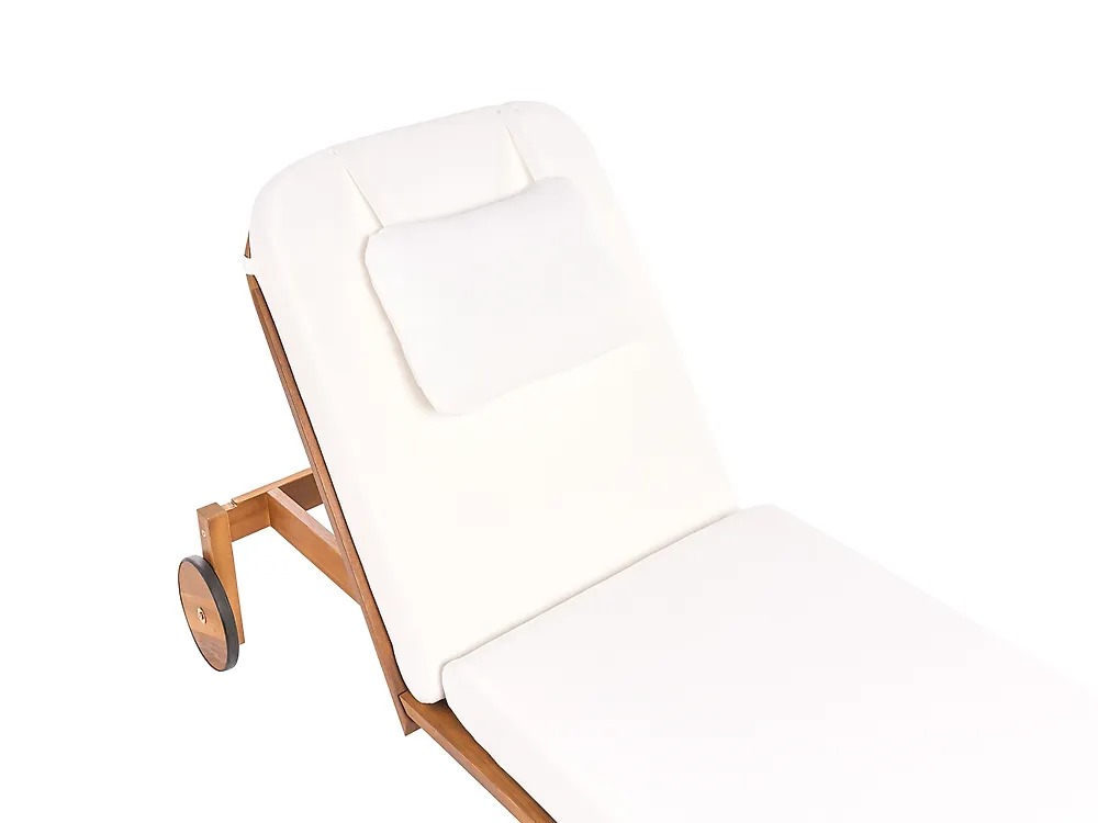 Sun Lounger with Cushion LATERZA  Reclining Certified Acacia Wood White_1165858
