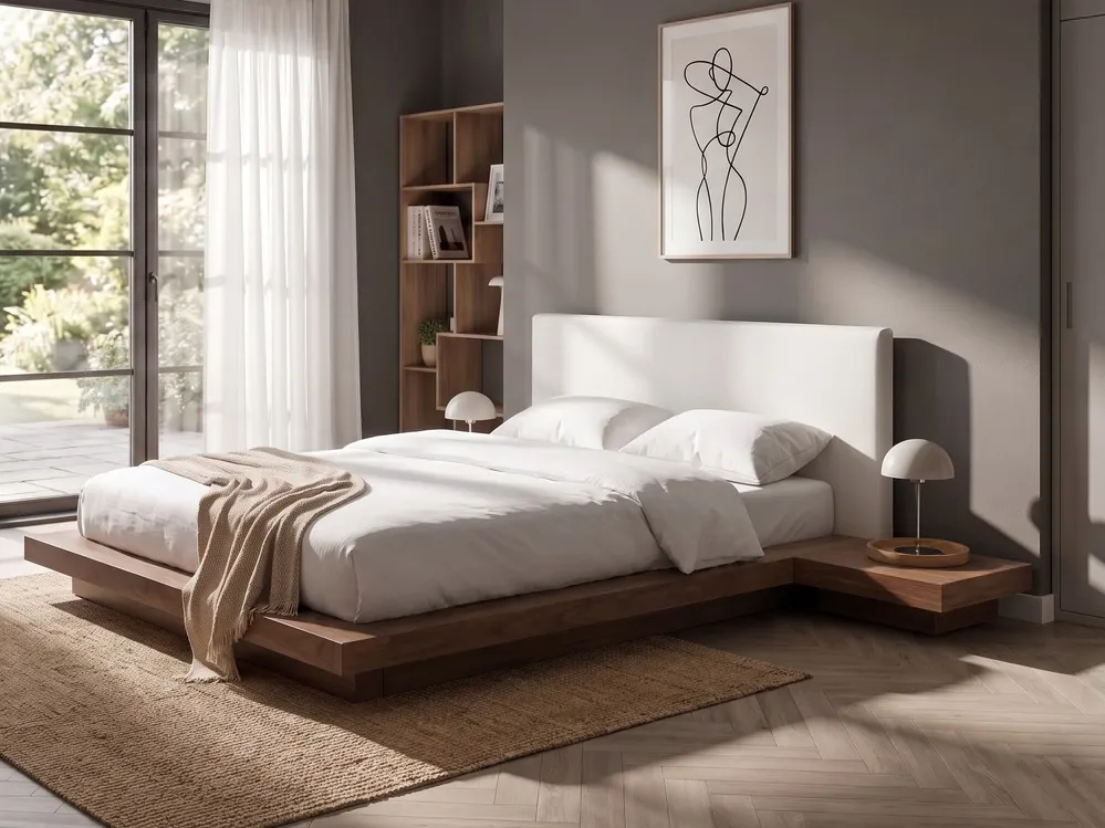 Bed with LED ZEN 160 x 200 cm (EU King Size) Brown Ash Wood_1148644