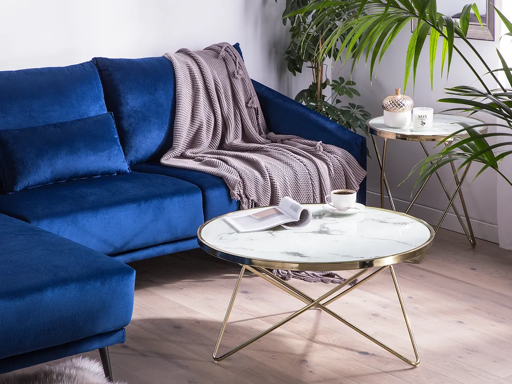 Coffee Table MERIDIAN Tempered Glass Marble/ Gold