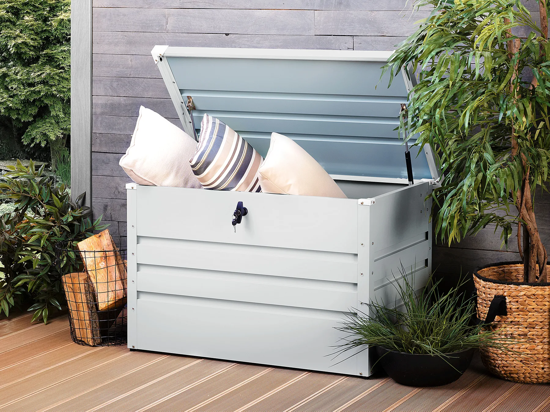 Säilytyslaatikko CEBROSA 100 cm 62 cm Metalli Vaaleanharmaa_717656