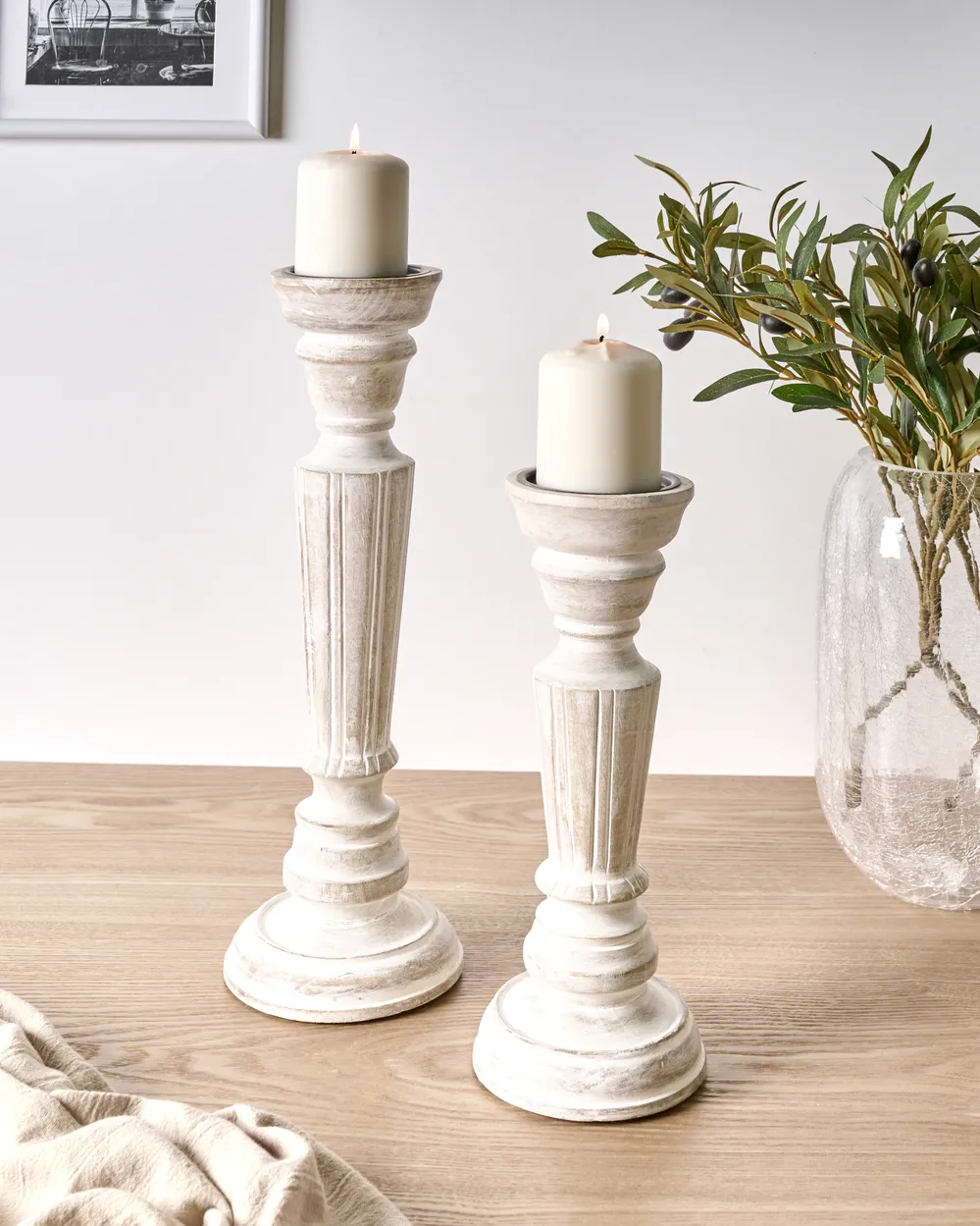 Set of 2 Candle Holders DARWA 30/40 cm Mango Wood Light Brown_1021573
