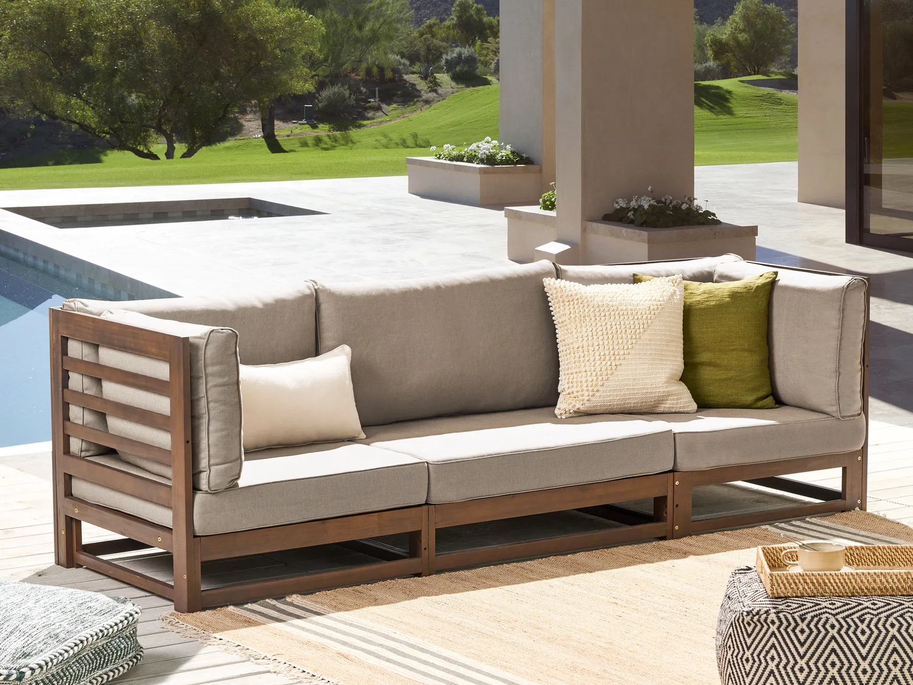 Garden Sofa 3 Seater TRANI Modular Certified Acacia Wood Dark Brown_852205