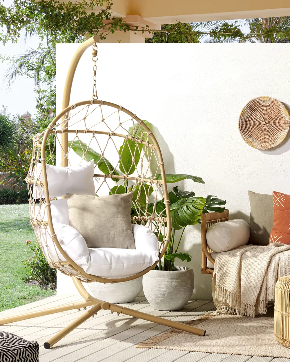 Hanging Chair with Stand ADRIA Metal Beige