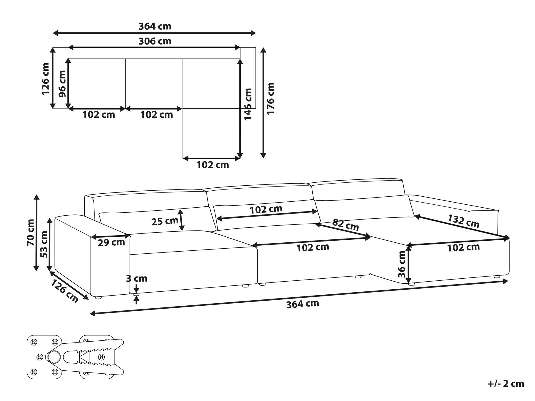 Modular Corner Sofa 4 Seater HELLNAR Fabric Light Brown Left Hand_912362