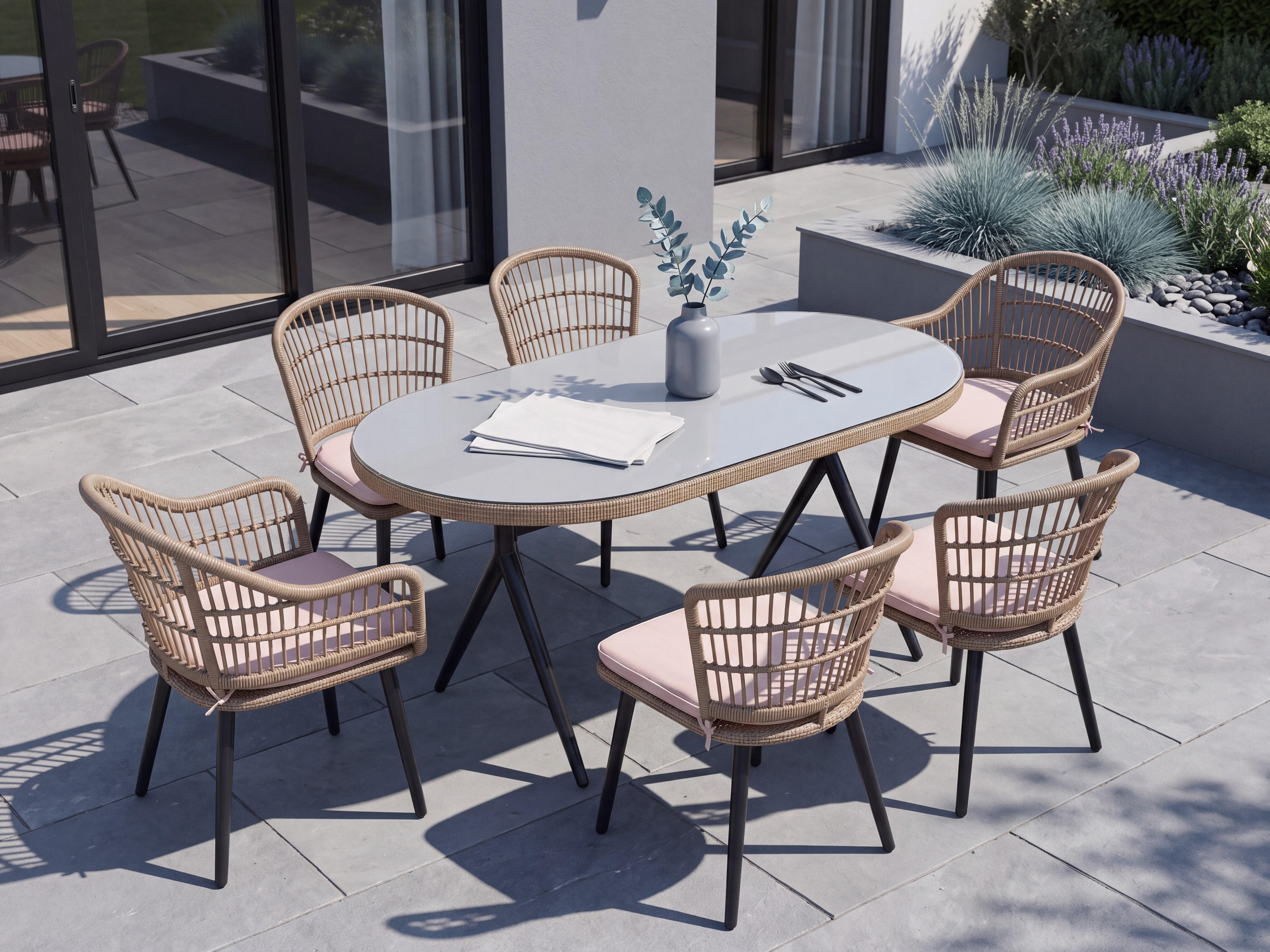 Garden Dining Set 6 Seater ALIANO with Cushions PE Rattan Pastel Pink