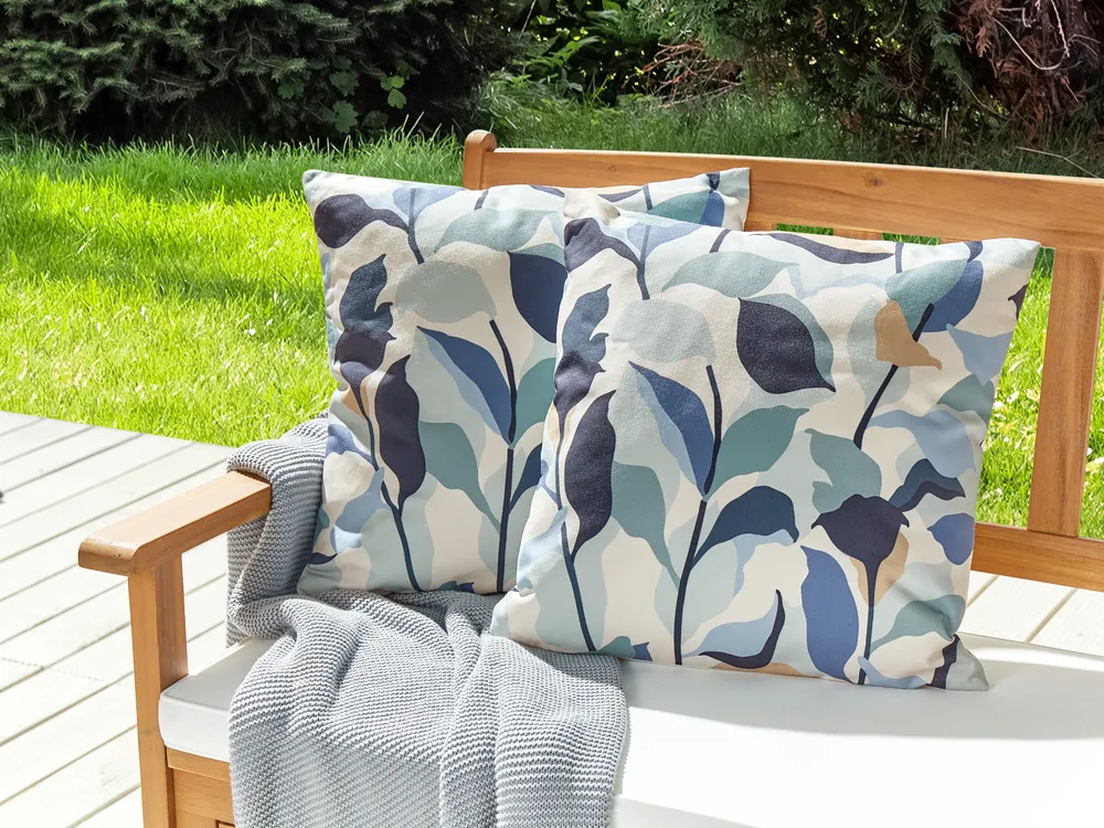 Set of 2 Outdoor Cushions VEGLINO Plant Pattern 45 x 45 cm Blue