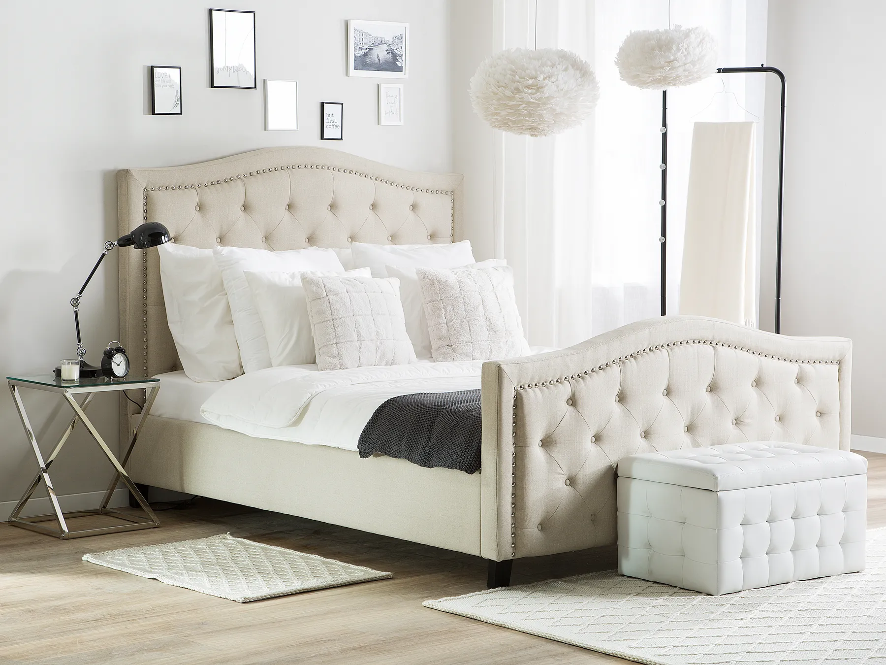 Bed Fabric AUREL 160 x 200 cm (EU King Size) Beige_734152