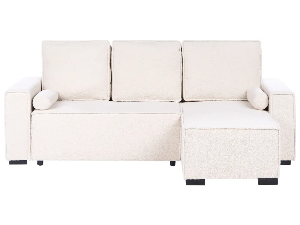 Hörnbäddsoffa 3-sits EDANE med förvaring Bouclé Off-White Vänstervänd_1057055