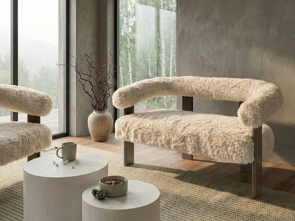 Sofa 2 Seater ILBRO Faux Fur Off-White/ Dark Brown