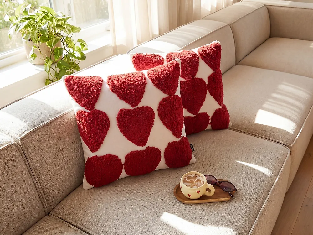 Koristetyynysetti 2 kpl MINGORA 45 x 45 cm Puuvilla Punainen Sydänkuvio_1178857