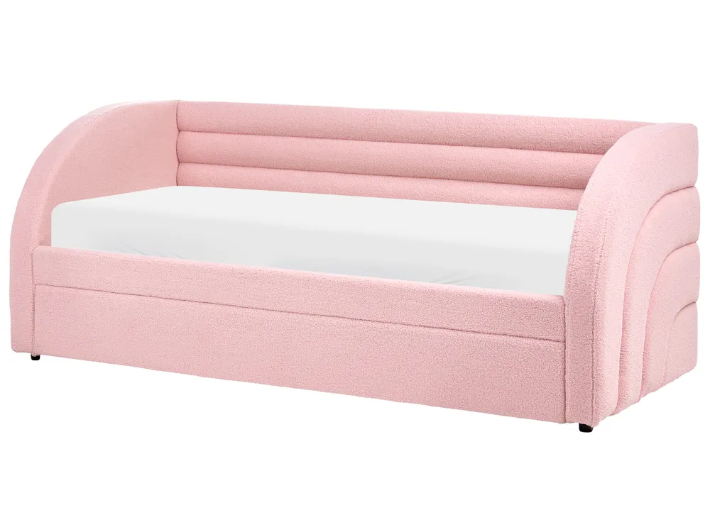 Utdragbar säng Bouclé ALBIAC 90 x 200 cm Pastellrosa_1069066