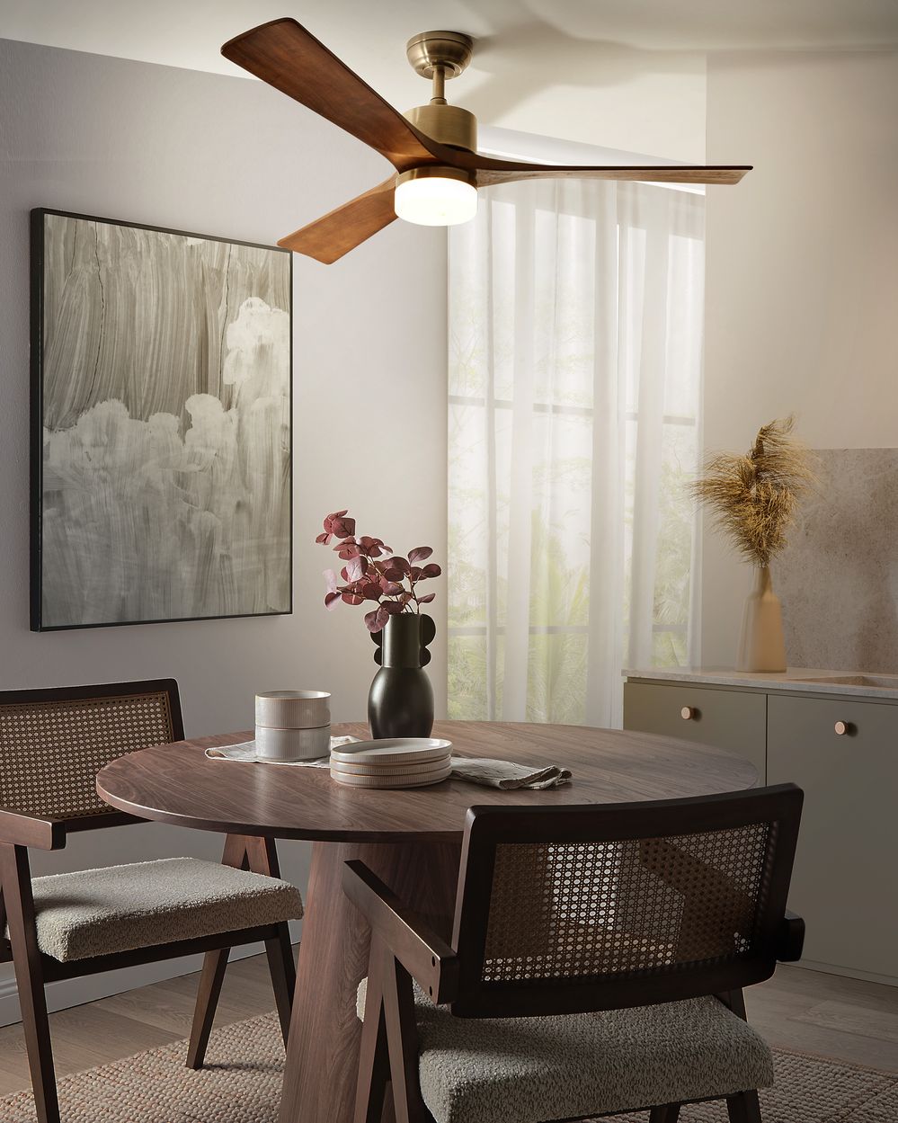 Ceiling Fan with Light ARUWIMI with Remote LED Brass