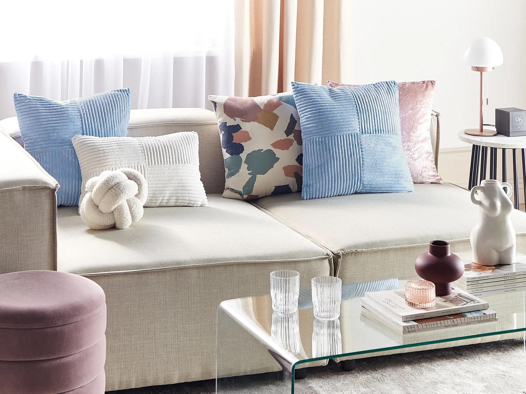 Set of 2 Decorative Cushions MILLET 43 x 43 cm Corduroy Blue Geometric Pattern_854655
