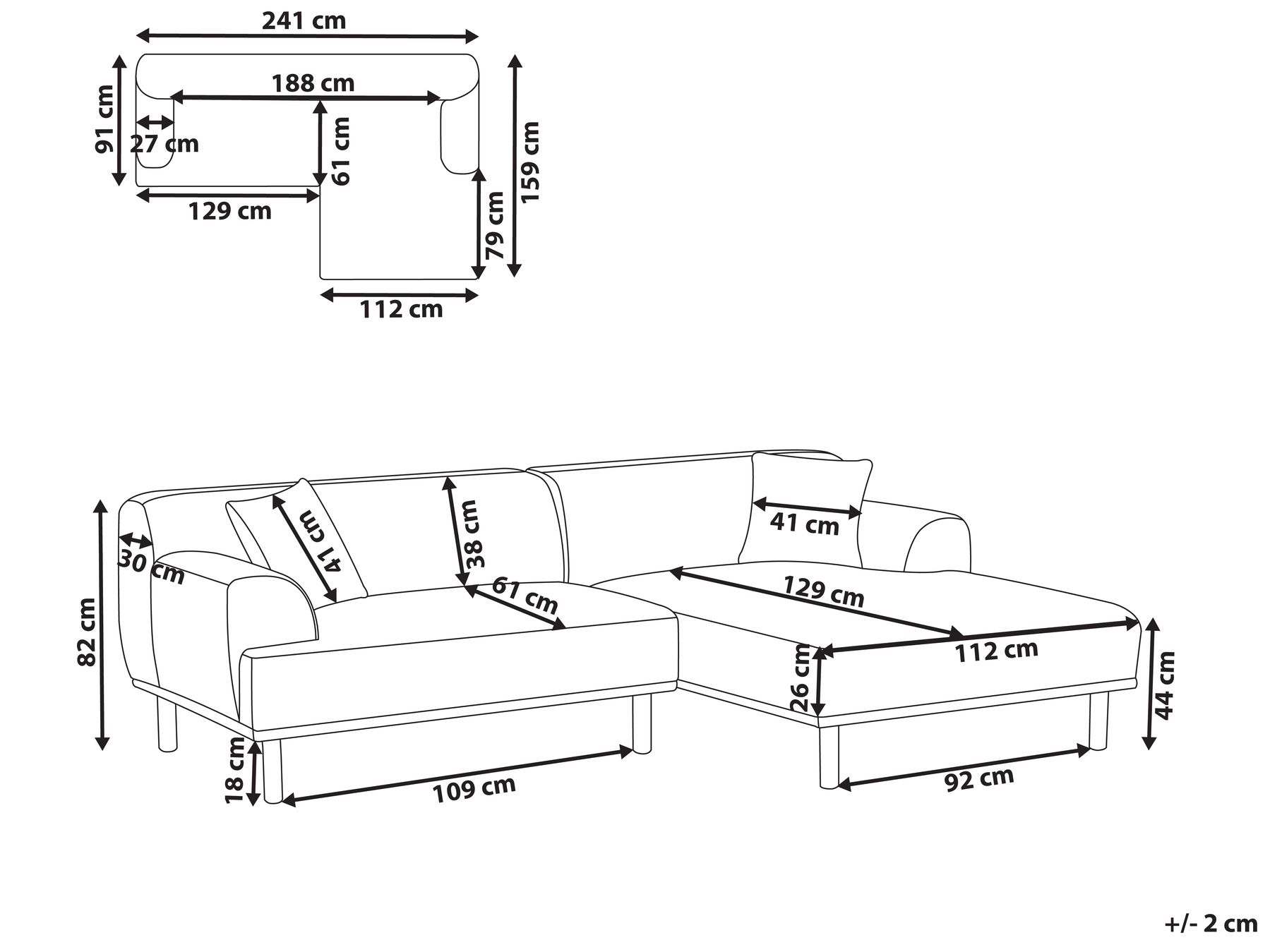 Corner Sofa 3 Seater HOLT Fabric Taupe Left Hand_959231