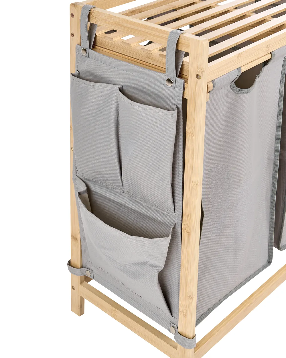 Set of 3 Laundry Baskets with Shelf TOROTAL Bamboo Light Brown/ Grey 120 L_1136253