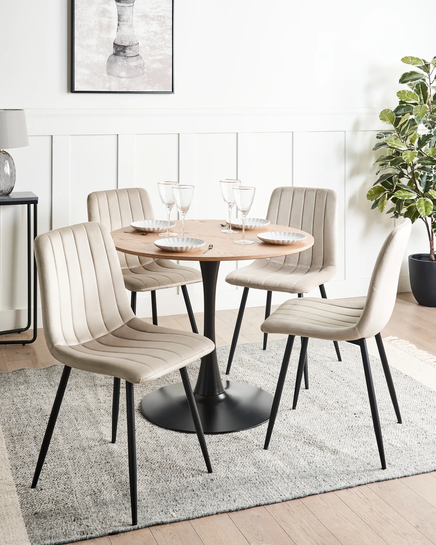 Ruokatuolisetti 4 kpl KALISPELL Sametti Beige_1066916