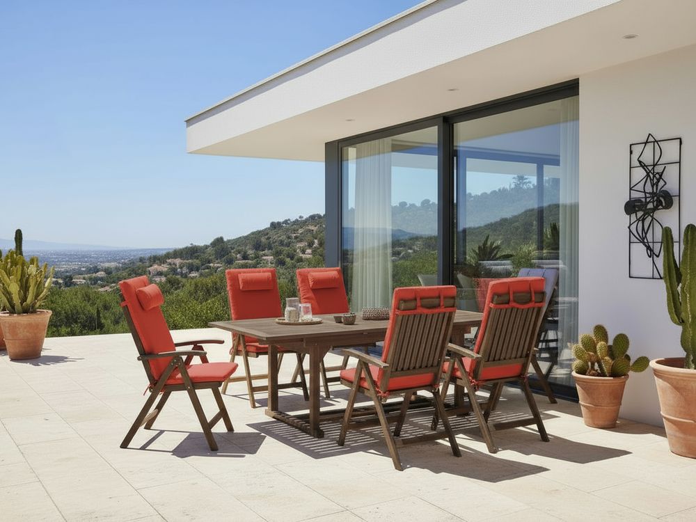 Garden Dining Set 6 Seater AMANTEA PREMIUM Acacia Wood Red