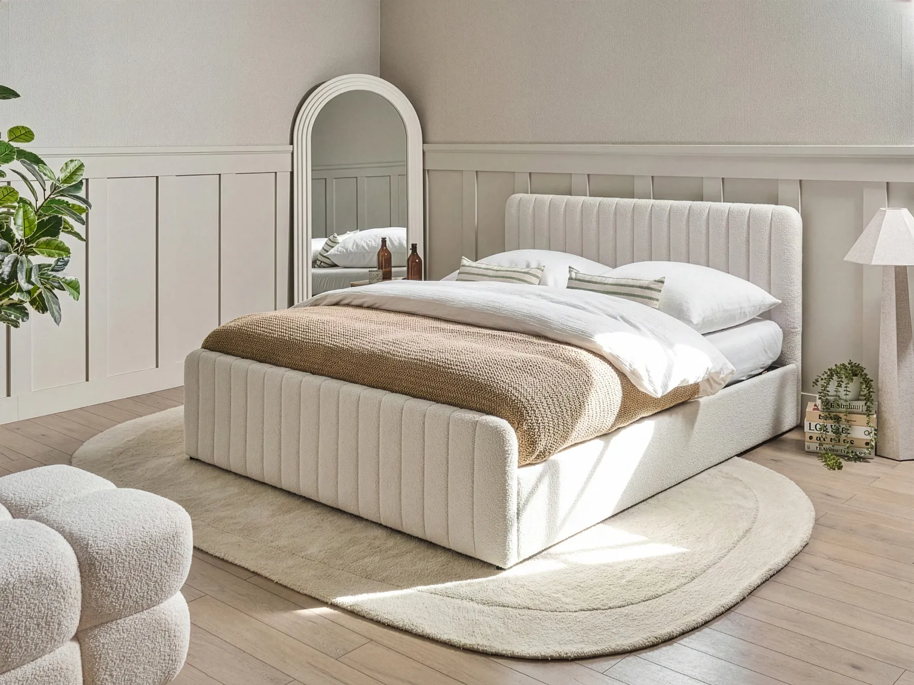 Ottoman Bed LUNAN Boucle White 160 x 200 cm (EU King Size)_1048350