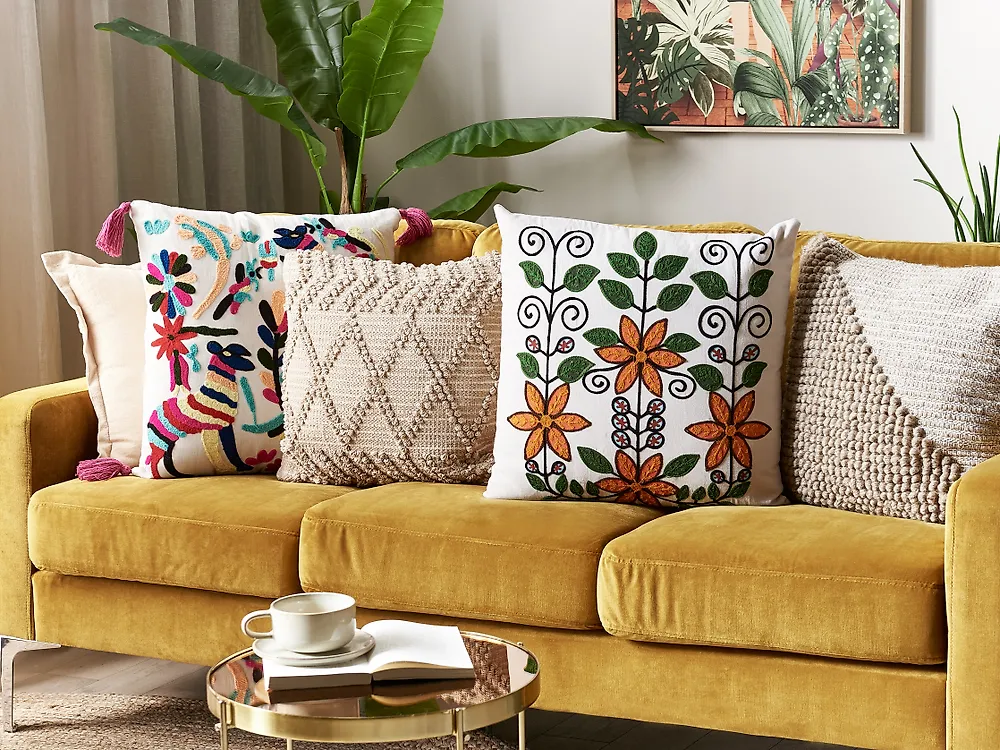 Set of 2 Decorative Cushions VELLORE 50 x 50 cm Cotton Multicolour Floral Pattern_1182681