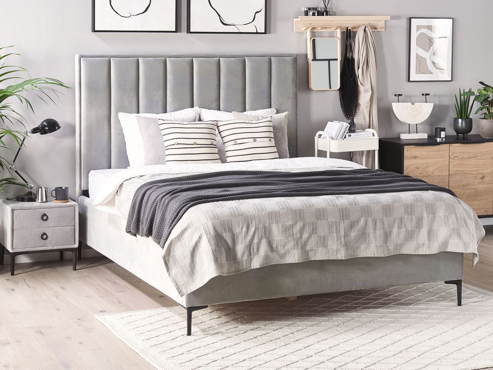 Ottoman Bed SEZANNE Velvet Light Grey 180 x 200 cm (EU Super King)