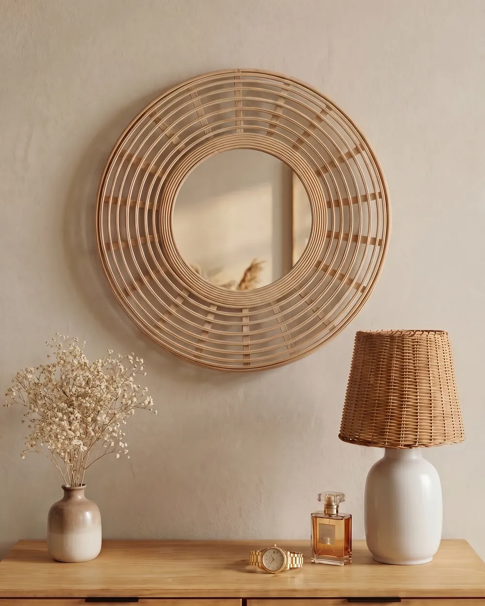 Wall Mirror HANUA 60 cm 60 cm Bamboo Natural