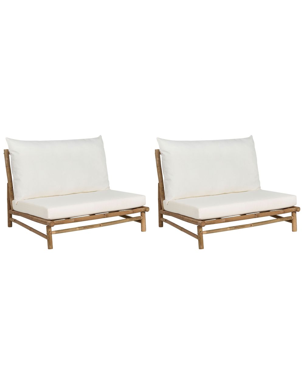 Set of 2 Garden Chairs with Cushions TODI Bamboo Off-White