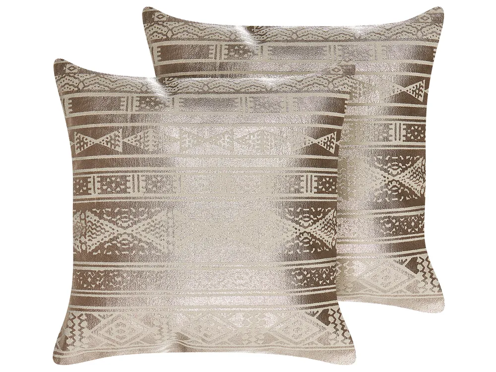 Set of 2 Decorative Cushions OUJDA 50 x 50 cm Cotton Rose Gold Geometric Pattern
