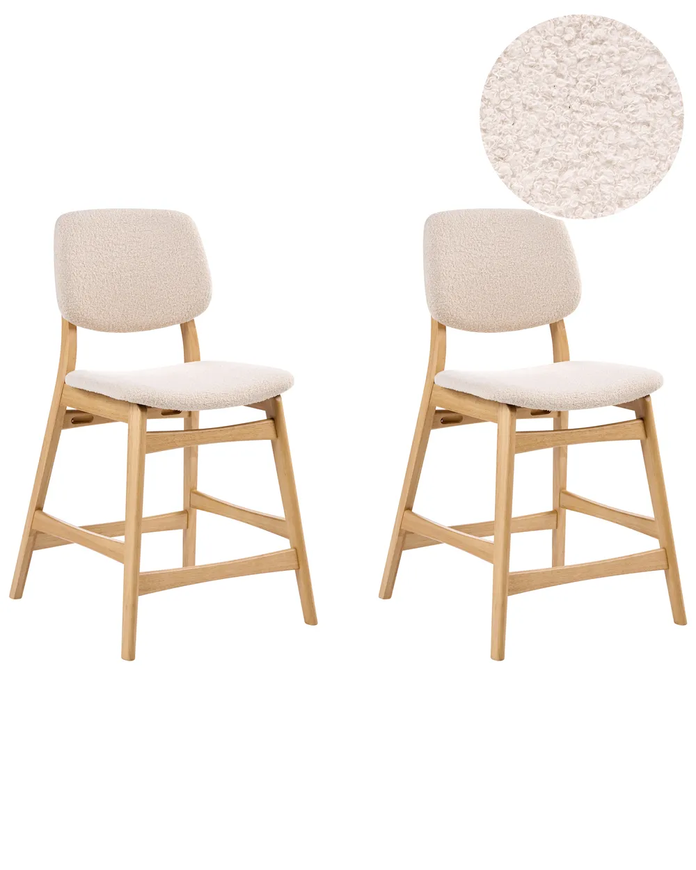 Set of 2 Bar Chairs ELAINE Boucle Light Brown/ Beige