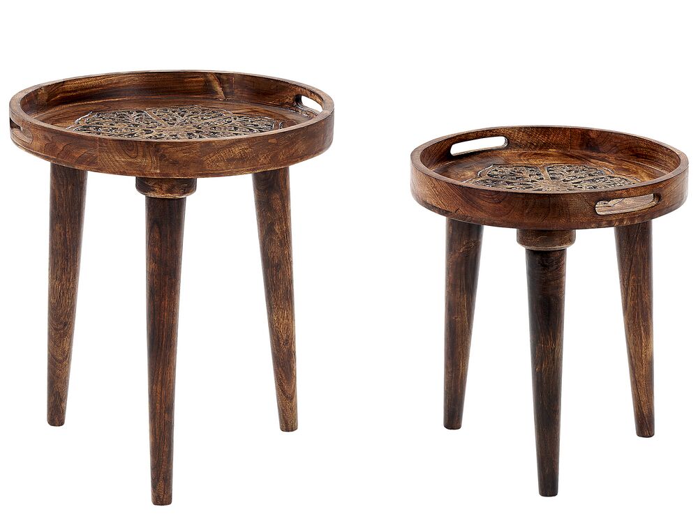 Sett med 2 sidebord ASTAI Mangotre Mørkebrun