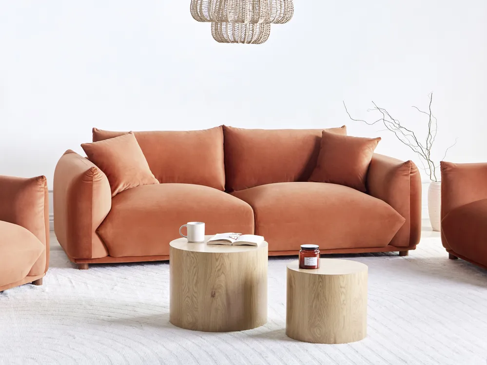 Sofa 3 Seater LUVOS Velvet Golden Brown