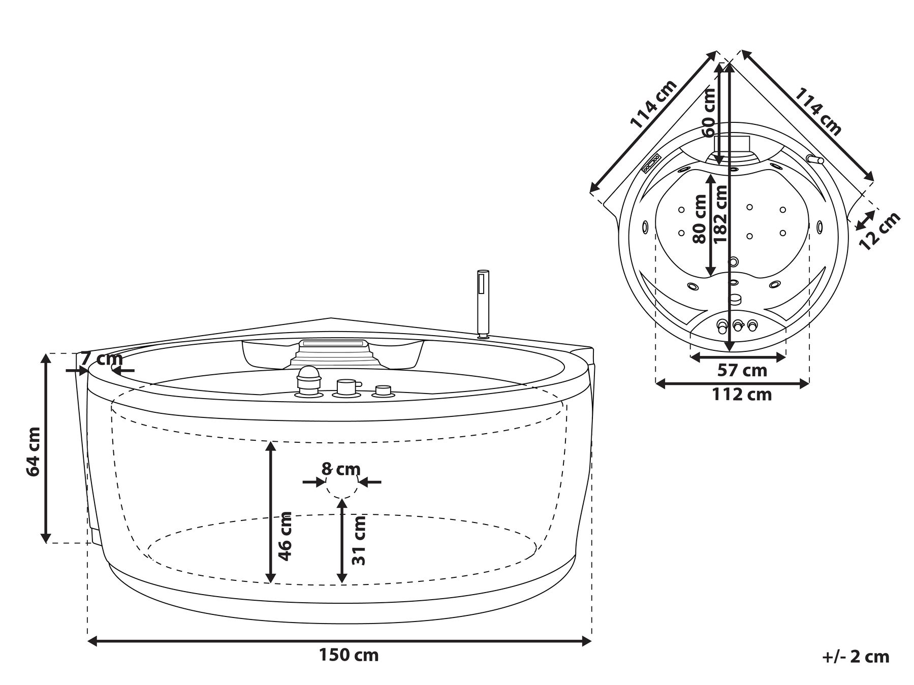 Corner Hot Tub with LED MILANO 1810 x 1500 mm with Built-In Bluetooth Speaker White_773621