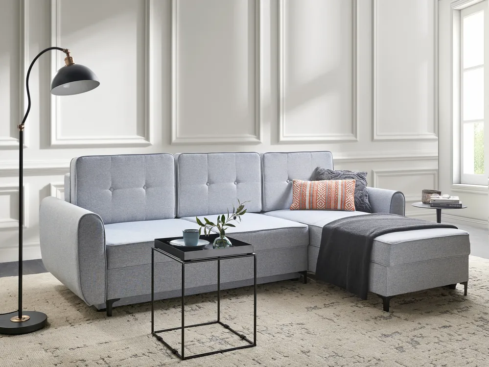 Corner Sofa Bed 3 Seater SIMRIS with Storage Fabric Light Blue Left Hand