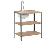 3 Piece Outdoor Kitchen Set with Sink IVREA Brown/ Silver Certified Acacia Wood_988468