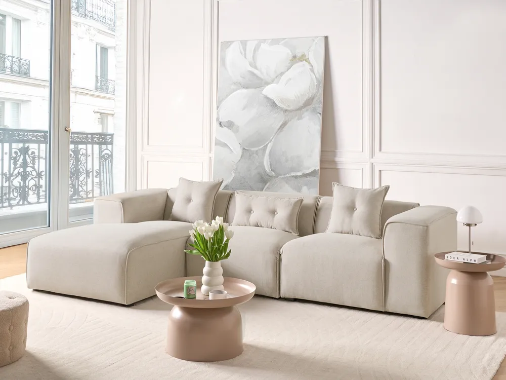 Corner Sofa 3 Seater DOLVA Fabric Light Beige Right Hand